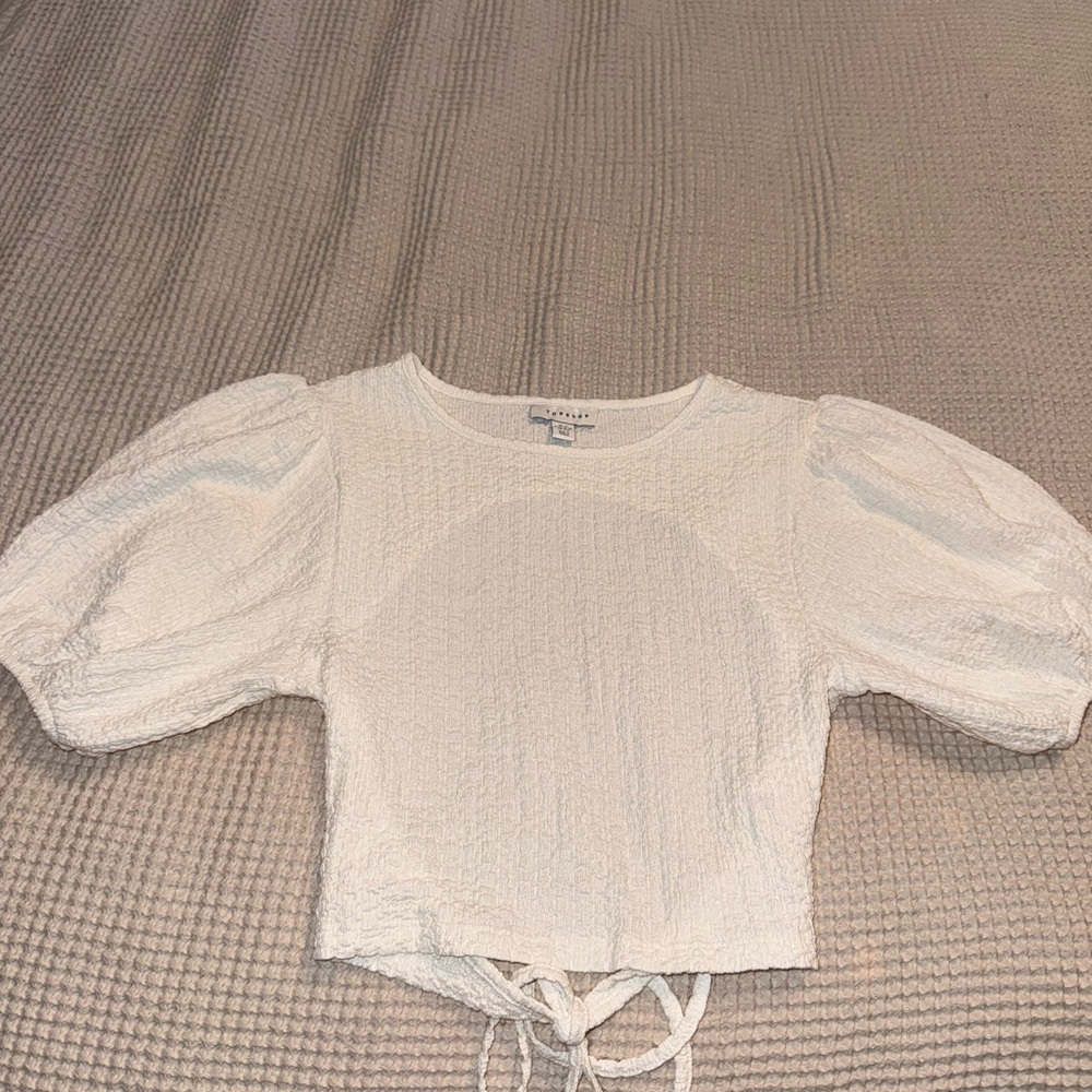 Topshop Textured White Puff Sleeve Crop Top size 4-6